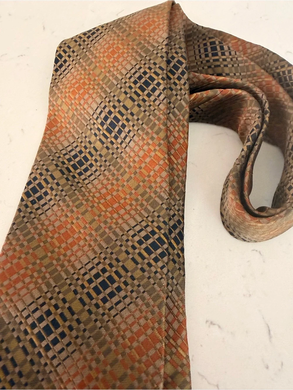 Yves Saint Laurent Brown and Orange Geometric Silk Tie